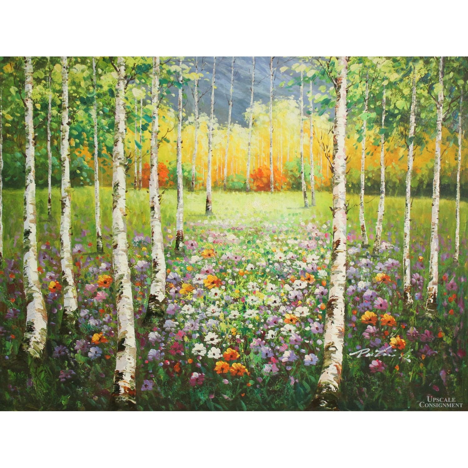 Original Oil Painting - Birch Forest w/Flowers - Thumbnail 2