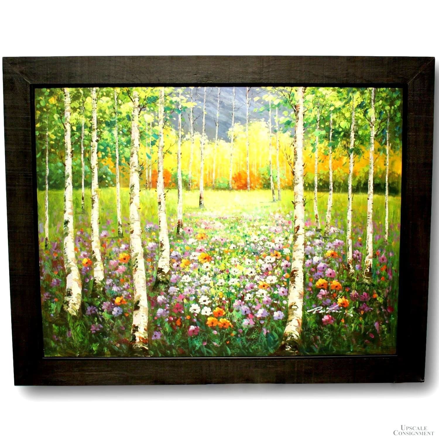 Original Oil Painting - Birch Forest w/Flowers - Image 1