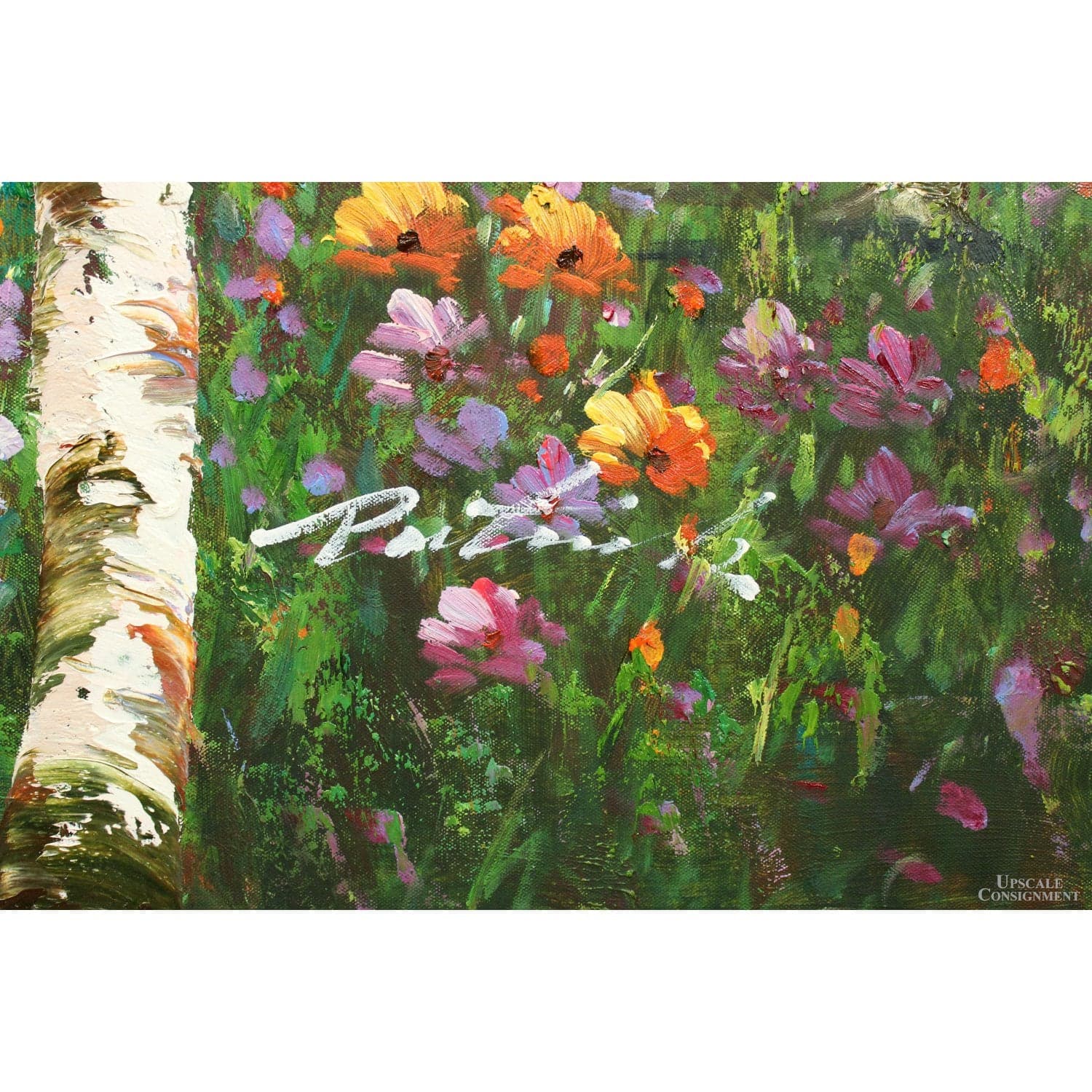 Original Oil Painting - Birch Forest w/Flowers - Thumbnail 3