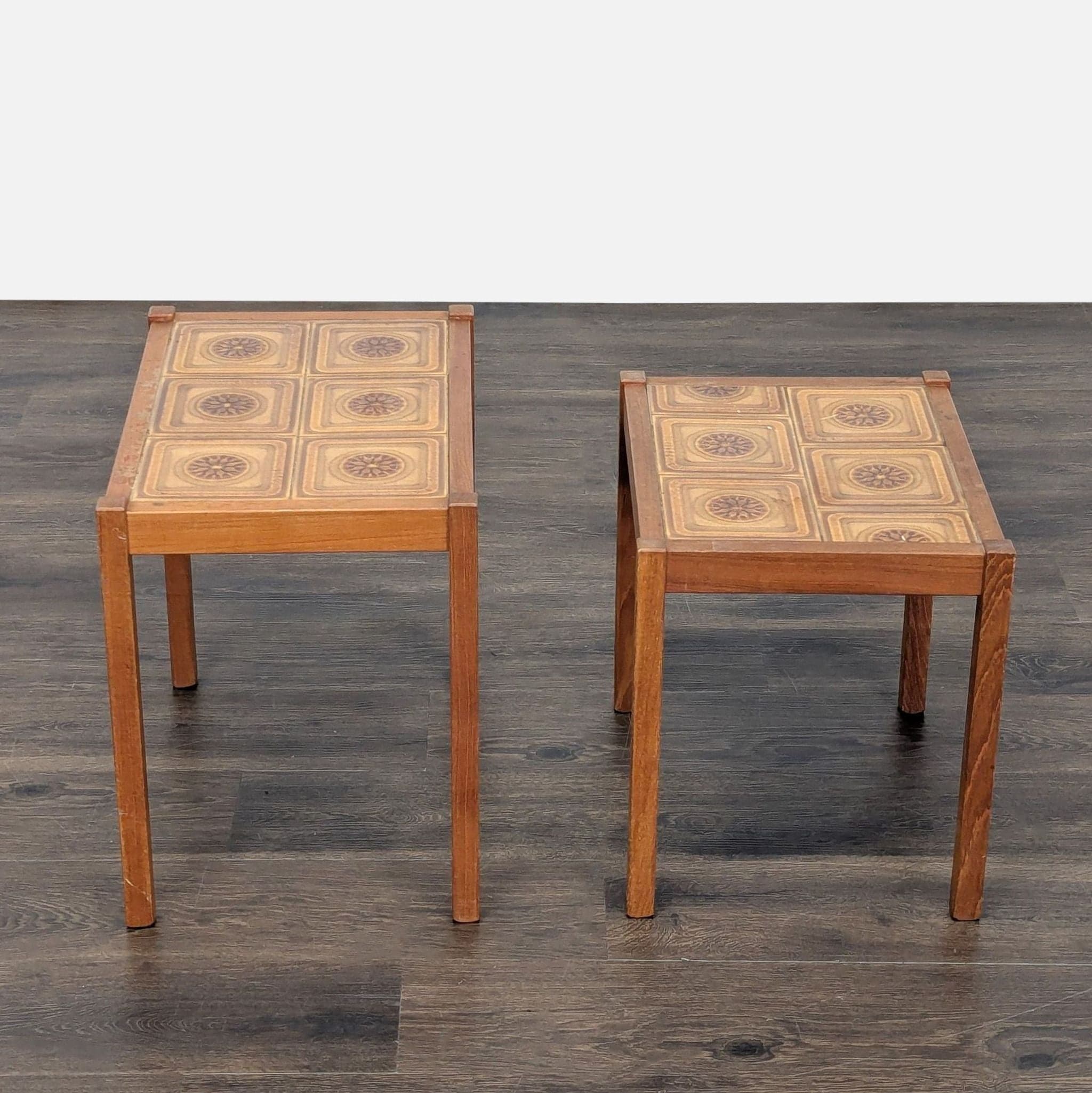 Vintage Mid-Century Tile Top Nesting Tables - Thumbnail 2