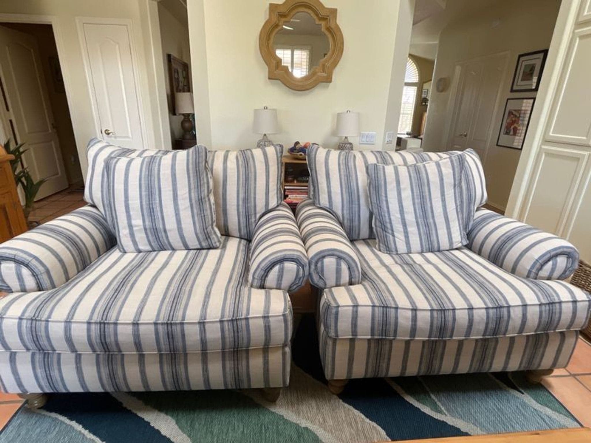 Paula Deen by Craftmaster Furniture Striped Lounge Chairs – Set of 2, Blue & White - Image 1