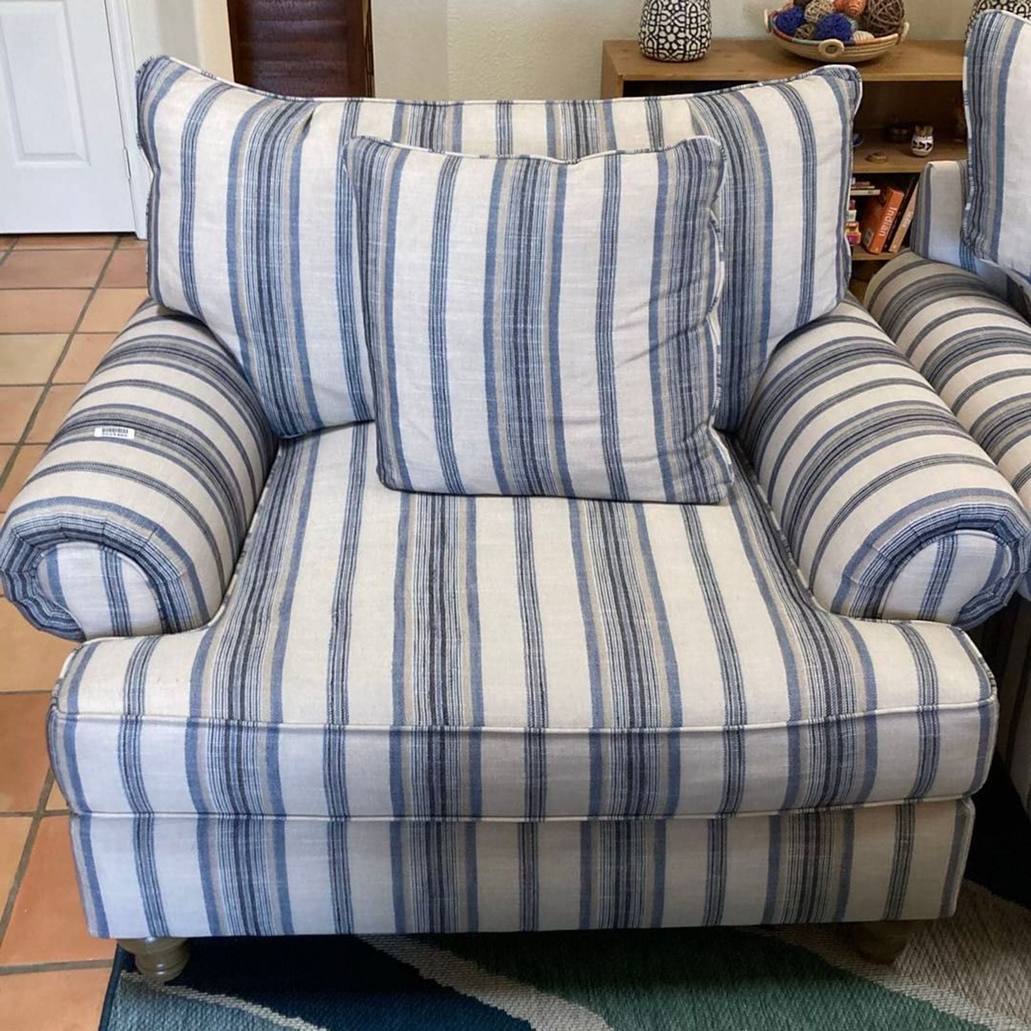 Paula Deen by Craftmaster Furniture Striped Lounge Chairs – Set of 2, Blue & White - Thumbnail 4