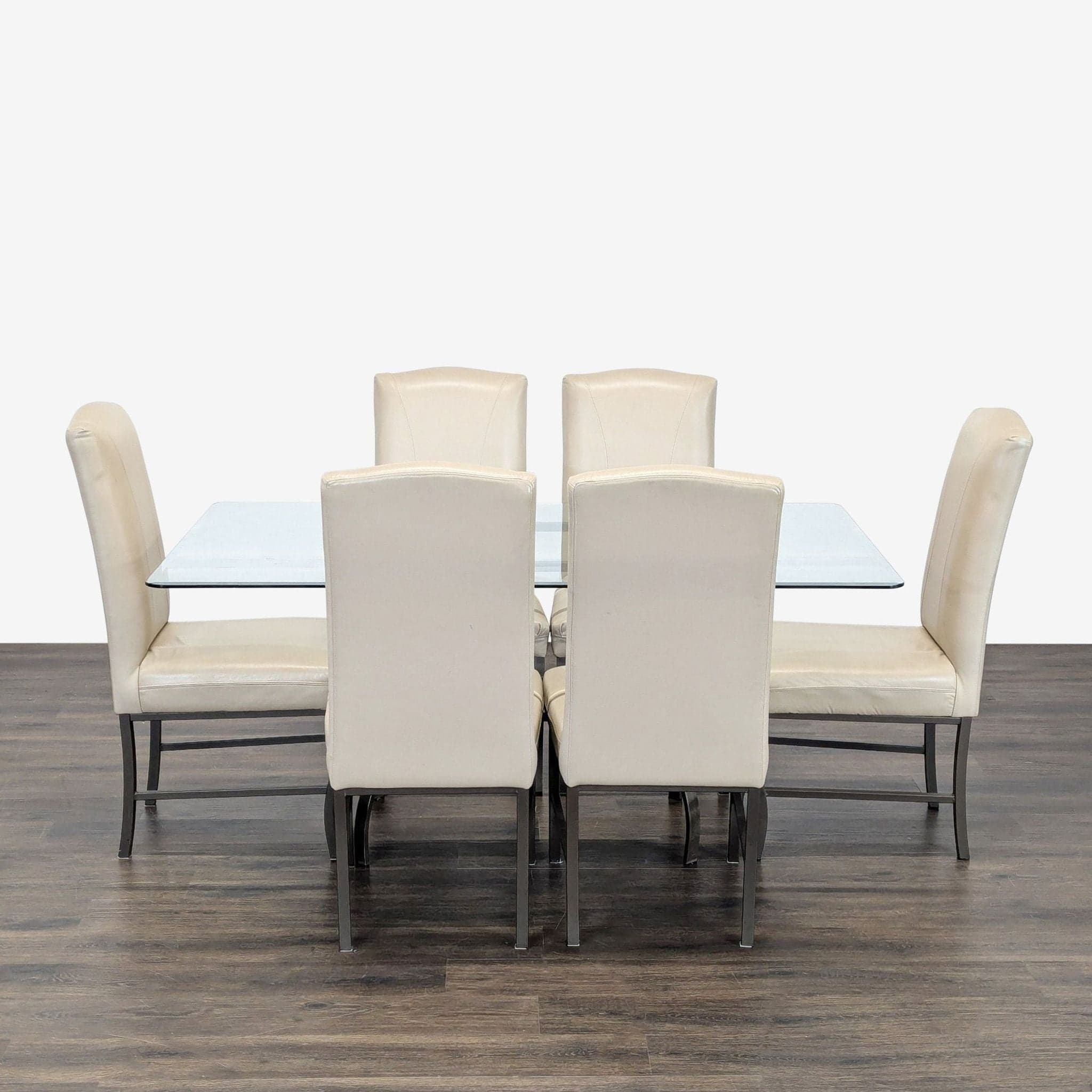 Reflections Furniture 6-Piece Dining Set with Glass Table and Cream Chairs - Image 1