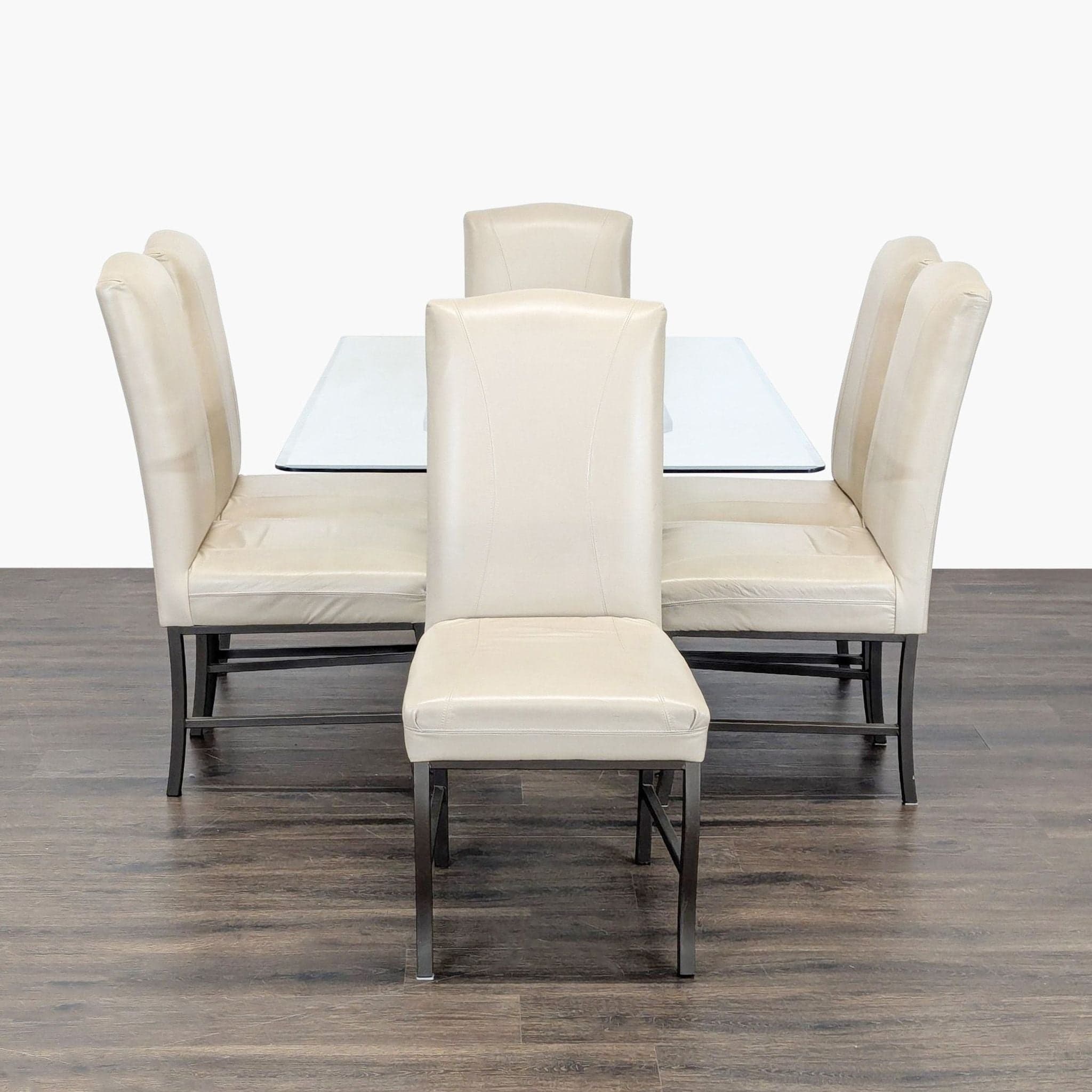 Reflections Furniture 6-Piece Dining Set with Glass Table and Cream Chairs - Thumbnail 2
