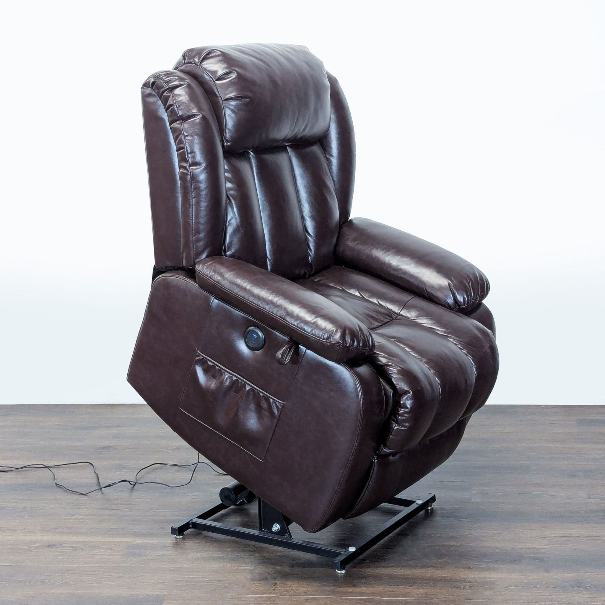 ASJMREYE Power Lift Recliner Chair for Lounge, Brown Faux Leather - Thumbnail 2