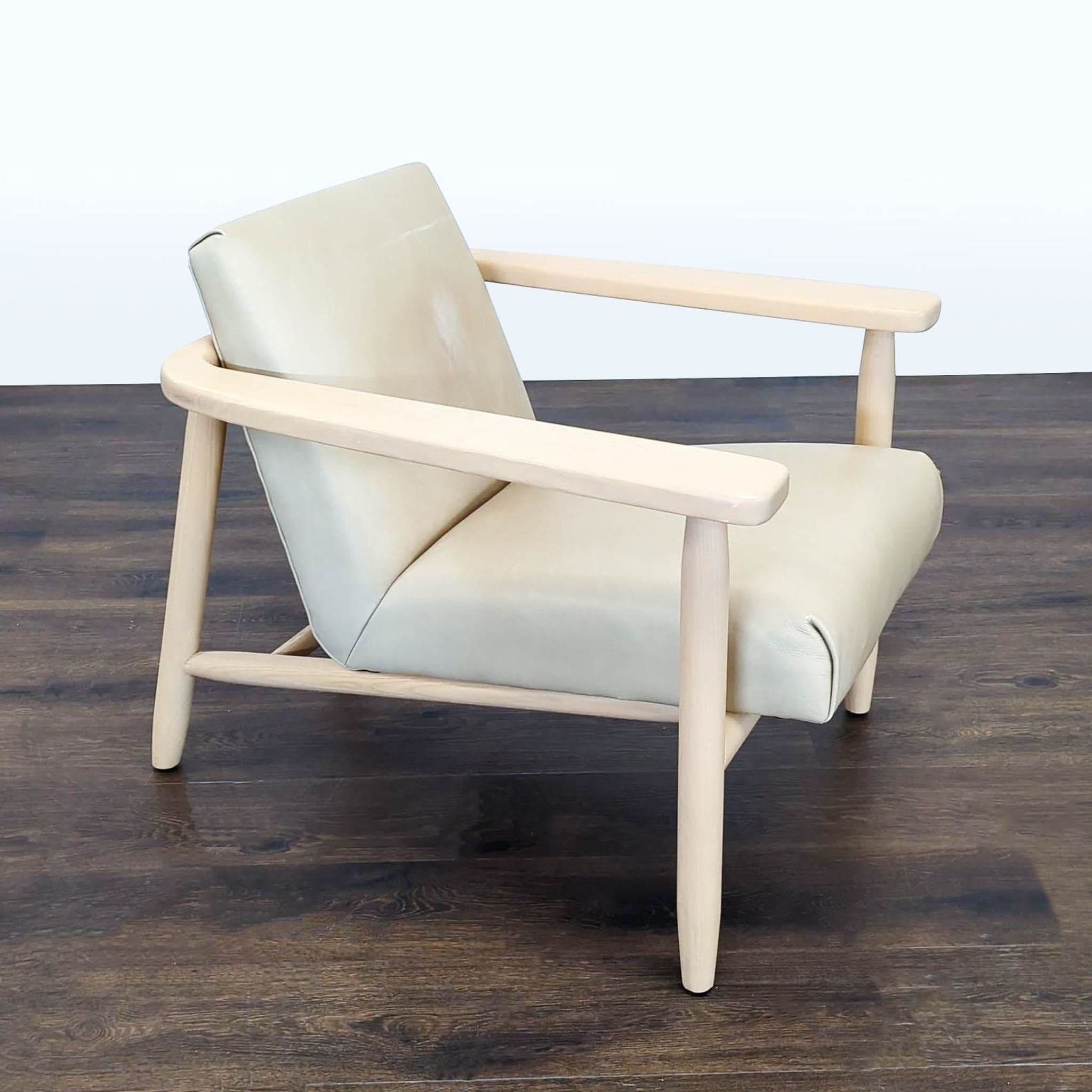 Four Hands Arnett Modern Lounge Chair with Light Wood Frame and Cream Leather Upholstery - Thumbnail 2