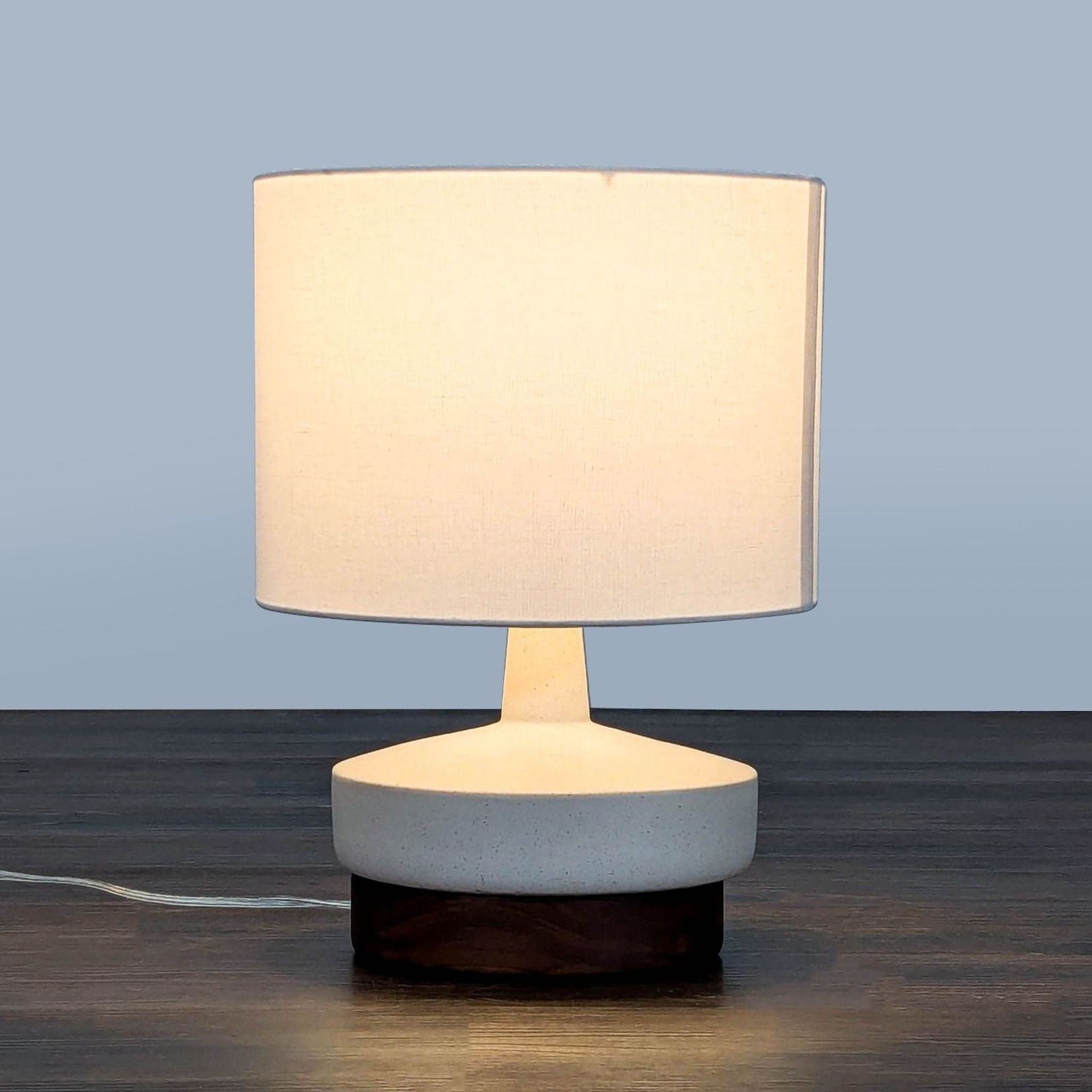West Elm Modern Ceramic Table Lamp with Wooden Base - Thumbnail 2