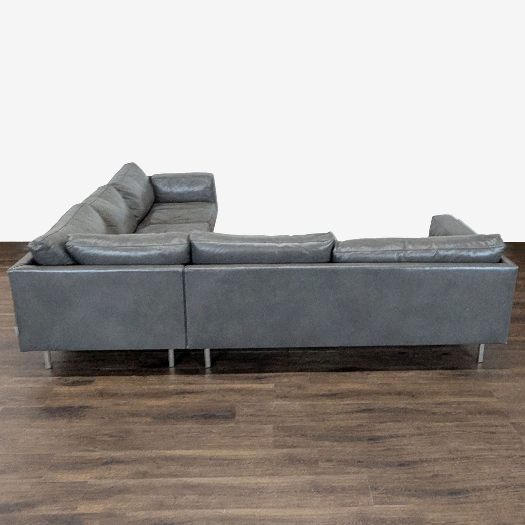 BenchMade Modern Skinny Fat Gray Leather Sectional Sofa – L-Shaped Seating - Thumbnail 7