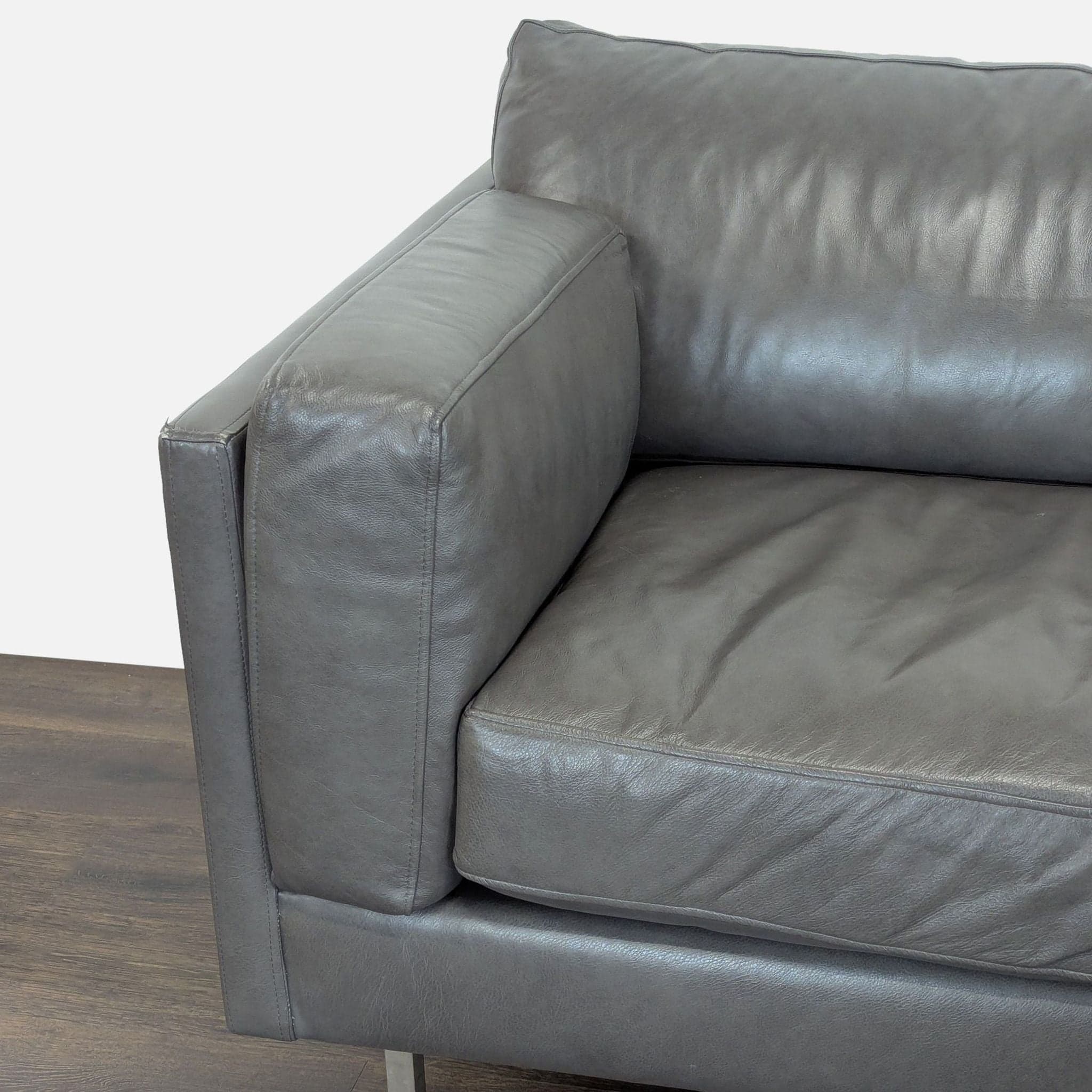 BenchMade Modern Skinny Fat Gray Leather Sectional Sofa – L-Shaped Seating - Thumbnail 9