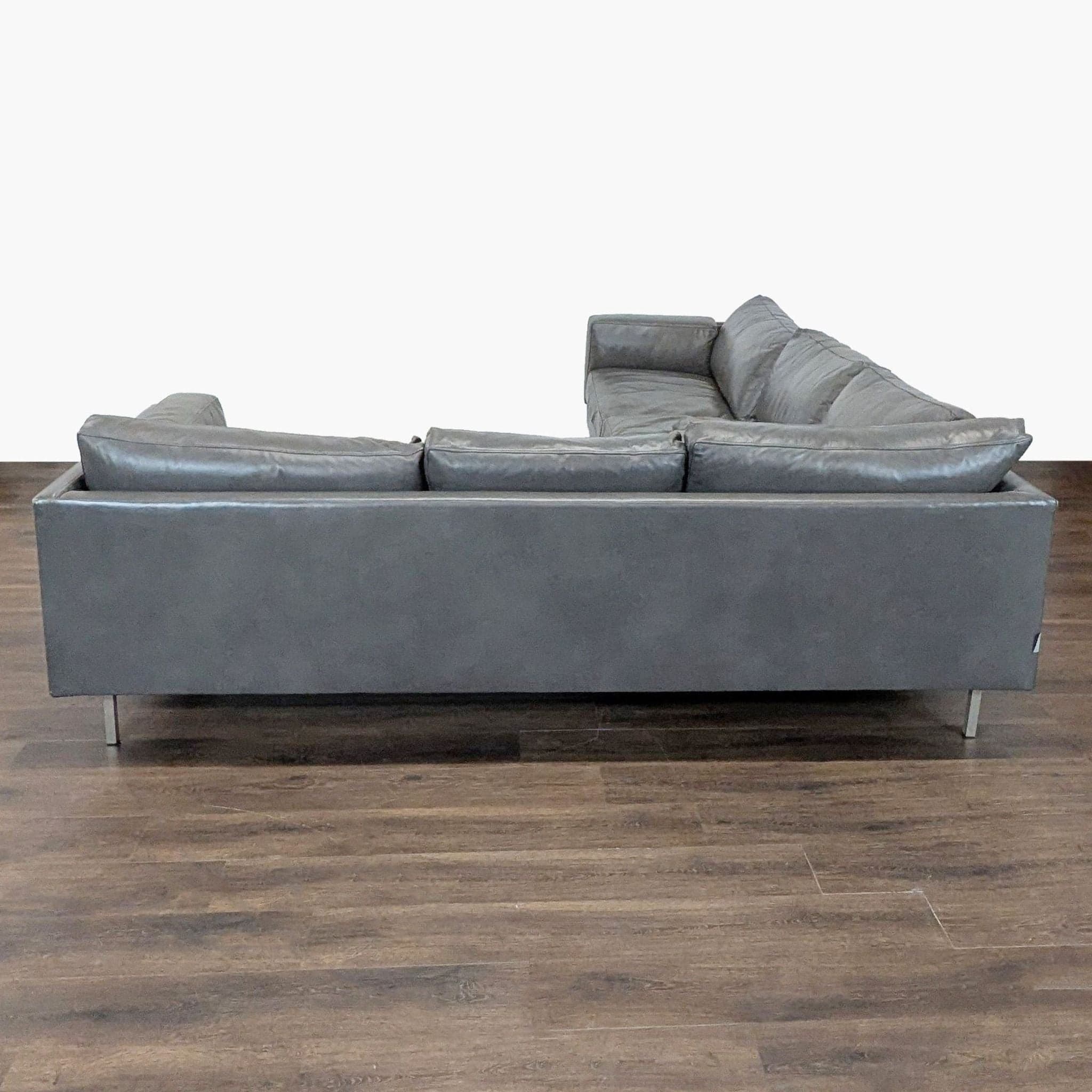 BenchMade Modern Skinny Fat Gray Leather Sectional Sofa – L-Shaped Seating - Thumbnail 8