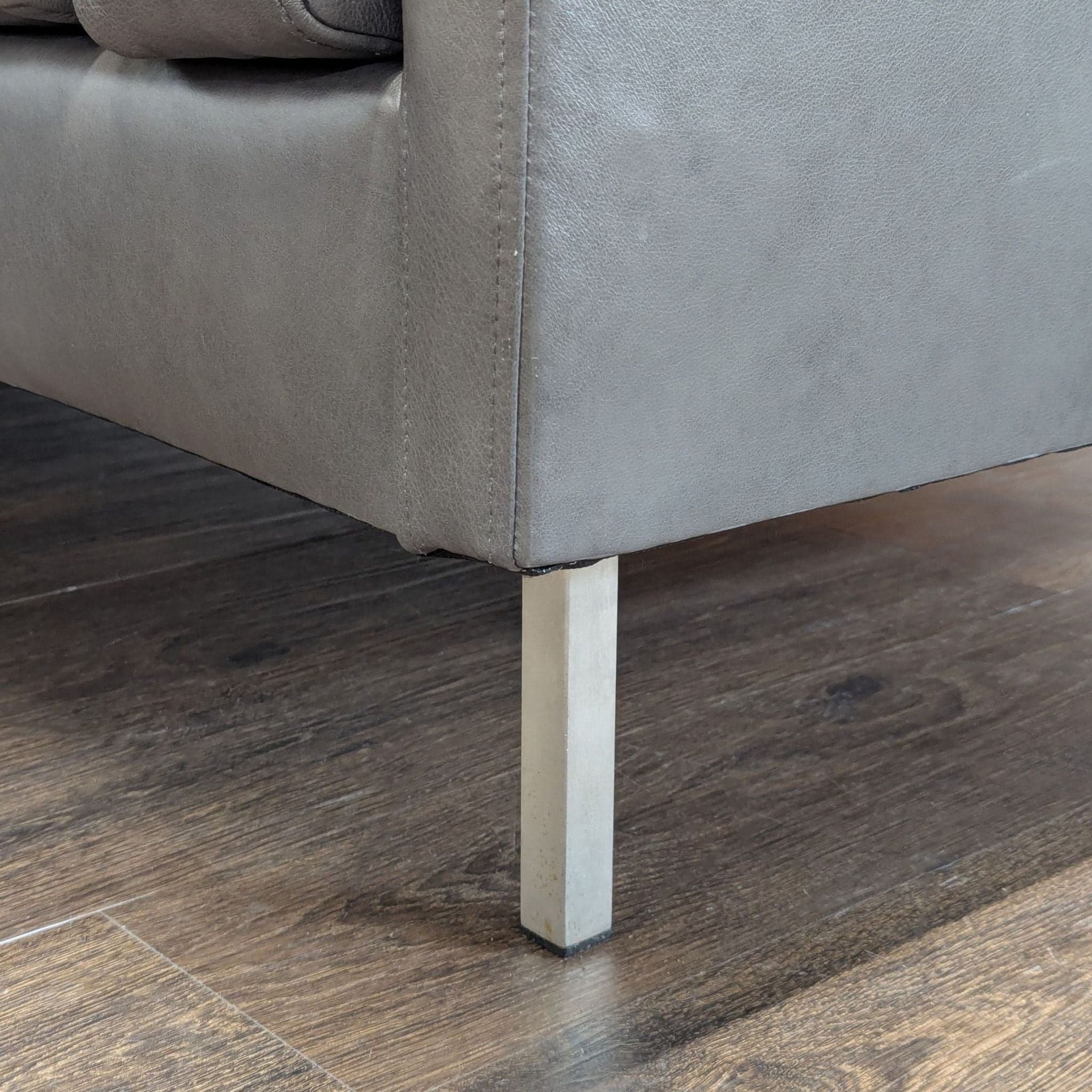 BenchMade Modern Skinny Fat Gray Leather Sectional Sofa – L-Shaped Seating - Thumbnail 3