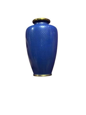 Rare 6" Japanese Meiji Cloisonné Vase - Midnight Blue & Gold Fish Scale Pattern - Thumbnail 3