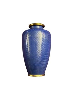 Rare 6" Japanese Meiji Cloisonné Vase - Midnight Blue & Gold Fish Scale Pattern - Thumbnail 5