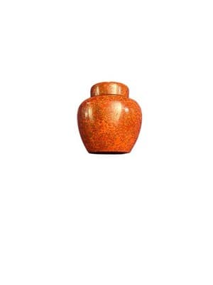 Chinese Style Miniature Ginger Jar Speckled Glaze Orange Red Gold Black Interior - Thumbnail 6