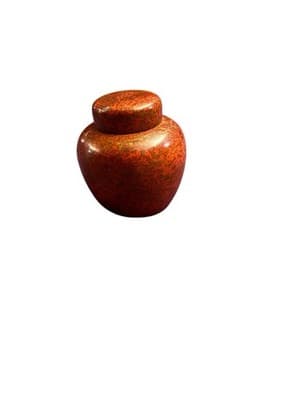 Chinese Style Miniature Ginger Jar Speckled Glaze Orange Red Gold Black Interior - Thumbnail 7