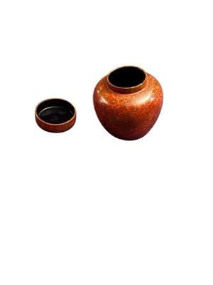 Chinese Style Miniature Ginger Jar Speckled Glaze Orange Red Gold Black Interior - Thumbnail 3