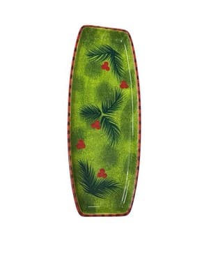 NEW Dept 56 Large Christmas Holly Tartan Plaid Platter 15" Serving Tray - Thumbnail 3