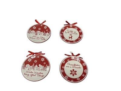 MWW MARKET Ceramic Christmas Mini Plates/Ornaments (Set of 4)-Rustic Red Winter - Image 1