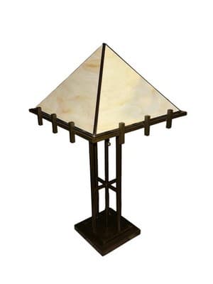 XL 31" Mission Style Slag Glass Table Lamp Arts & Crafts Prairie Pyramid Shade - Image 1
