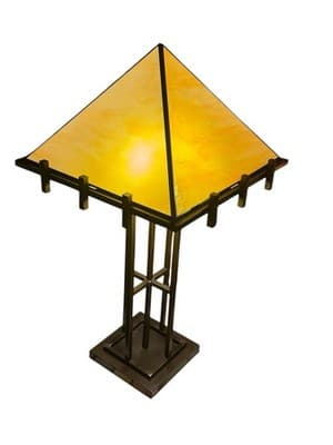 XL 31" Mission Style Slag Glass Table Lamp Arts & Crafts Prairie Pyramid Shade - Thumbnail 8