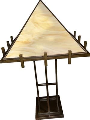 XL 31" Mission Style Slag Glass Table Lamp Arts & Crafts Prairie Pyramid Shade - Thumbnail 7