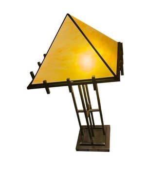 XL 31" Mission Style Slag Glass Table Lamp Arts & Crafts Prairie Pyramid Shade - Thumbnail 11