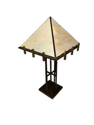 XL 31" Mission Style Slag Glass Table Lamp Arts & Crafts Prairie Pyramid Shade - Thumbnail 14