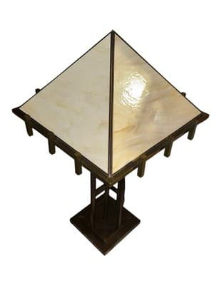 XL 31" Mission Style Slag Glass Table Lamp Arts & Crafts Prairie Pyramid Shade - Thumbnail 4