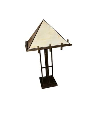 XL 31" Mission Style Slag Glass Table Lamp Arts & Crafts Prairie Pyramid Shade - Thumbnail 2