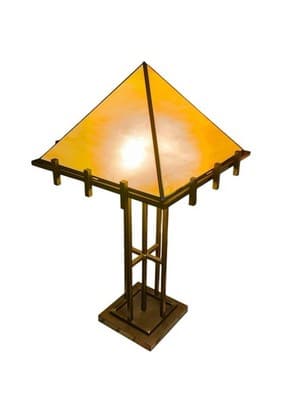 XL 31" Mission Style Slag Glass Table Lamp Arts & Crafts Prairie Pyramid Shade - Thumbnail 12