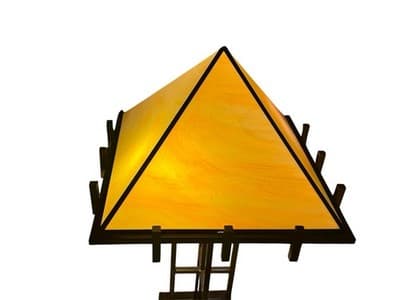 XL 31" Mission Style Slag Glass Table Lamp Arts & Crafts Prairie Pyramid Shade - Thumbnail 10