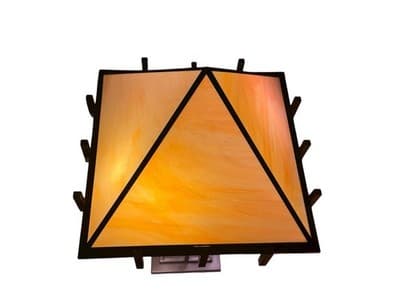XL 31" Mission Style Slag Glass Table Lamp Arts & Crafts Prairie Pyramid Shade - Thumbnail 9