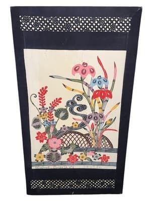 VINTAGE OKINAWA BINGATA DYE Japanese Textile Art Wall Hanging Scroll Banner 32"
