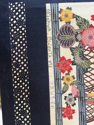 VINTAGE OKINAWA BINGATA DYE Japanese Textile Art Wall Hanging Scroll Banner 32" - Thumbnail 4