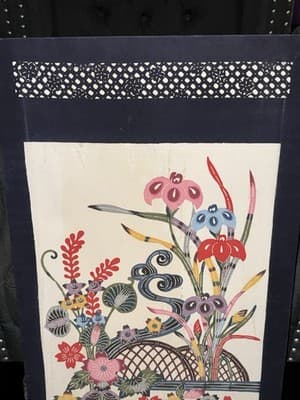 VINTAGE OKINAWA BINGATA DYE Japanese Textile Art Wall Hanging Scroll Banner 32" - Thumbnail 5