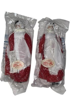 Vintage Silvestri Porcelain Christmas Doll Ornaments - Pair - NOS Sealed in Bag