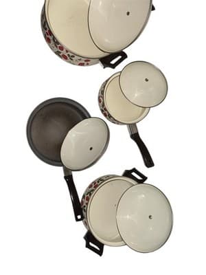 VINTAGE 17-Piece COMPLETE Set SHEFFIELD Enamelware STRAWBERRIES N CREAM Cookware - Thumbnail 13