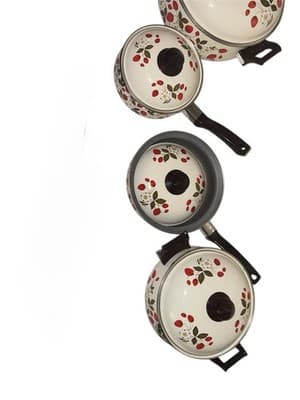 VINTAGE 17-Piece COMPLETE Set SHEFFIELD Enamelware STRAWBERRIES N CREAM Cookware - Thumbnail 17