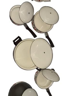 VINTAGE 17-Piece COMPLETE Set SHEFFIELD Enamelware STRAWBERRIES N CREAM Cookware - Thumbnail 12