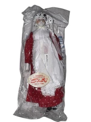 Vintage Silvestri Porcelain Christmas Doll Ornaments - Pair - NOS Sealed in Bag - Thumbnail 2