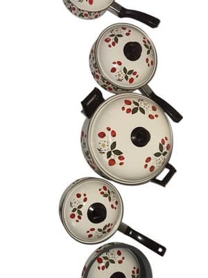 VINTAGE 17-Piece COMPLETE Set SHEFFIELD Enamelware STRAWBERRIES N CREAM Cookware - Thumbnail 16