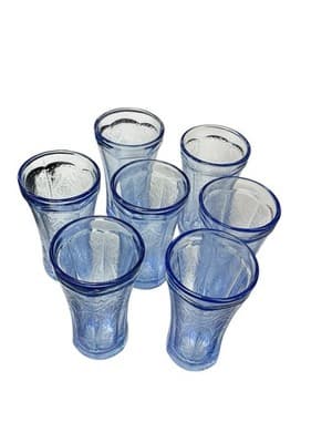 Vtg 70s NOS Set of 7 Indiana Recollection Madrid Blue Drinking Glasses free ship - Thumbnail 3