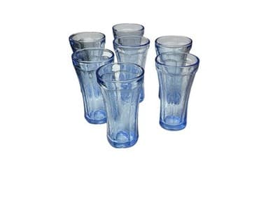 Vtg 70s NOS Set of 7 Indiana Recollection Madrid Blue Drinking Glasses free ship - Thumbnail 4