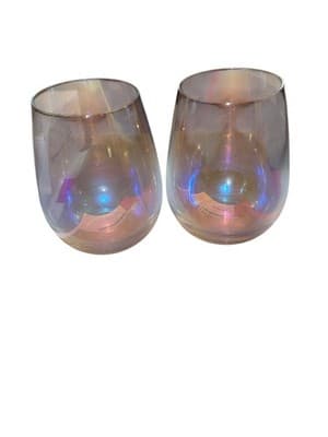 Iridescent Stemless Wine Glasses Set of 2 Holographic Rainbow Effect - Thumbnail 2