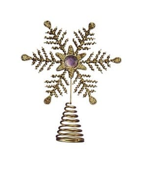 Vintage Style GOLD Beaded Snowflake Christmas Tree Topper Metal Coil Spring Base