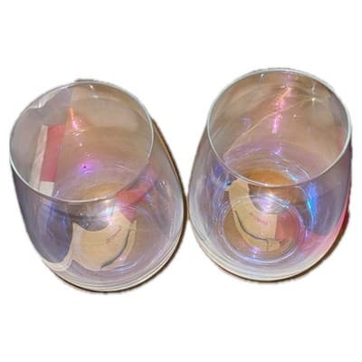 Iridescent Stemless Wine Glasses Set of 2 Holographic Rainbow Effect - Thumbnail 3