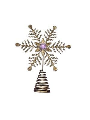 Vintage Style GOLD Beaded Snowflake Christmas Tree Topper Metal Coil Spring Base - Thumbnail 2