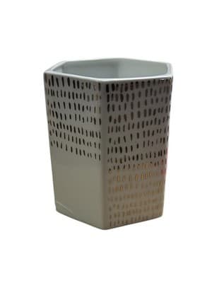 SET OF 7 White & Gold Hexagon Ceramic Mini Vases Modern Geometric Desk Decor - Image 1