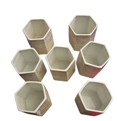 SET OF 7 White & Gold Hexagon Ceramic Mini Vases Modern Geometric Desk Decor - Thumbnail 9