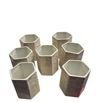 SET OF 7 White & Gold Hexagon Ceramic Mini Vases Modern Geometric Desk Decor - Thumbnail 7